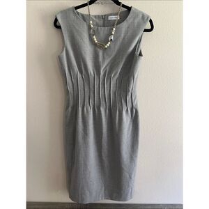 Calvin Klein Gray Pleated Waist Sheath Dress Sleeveless Career Office 6